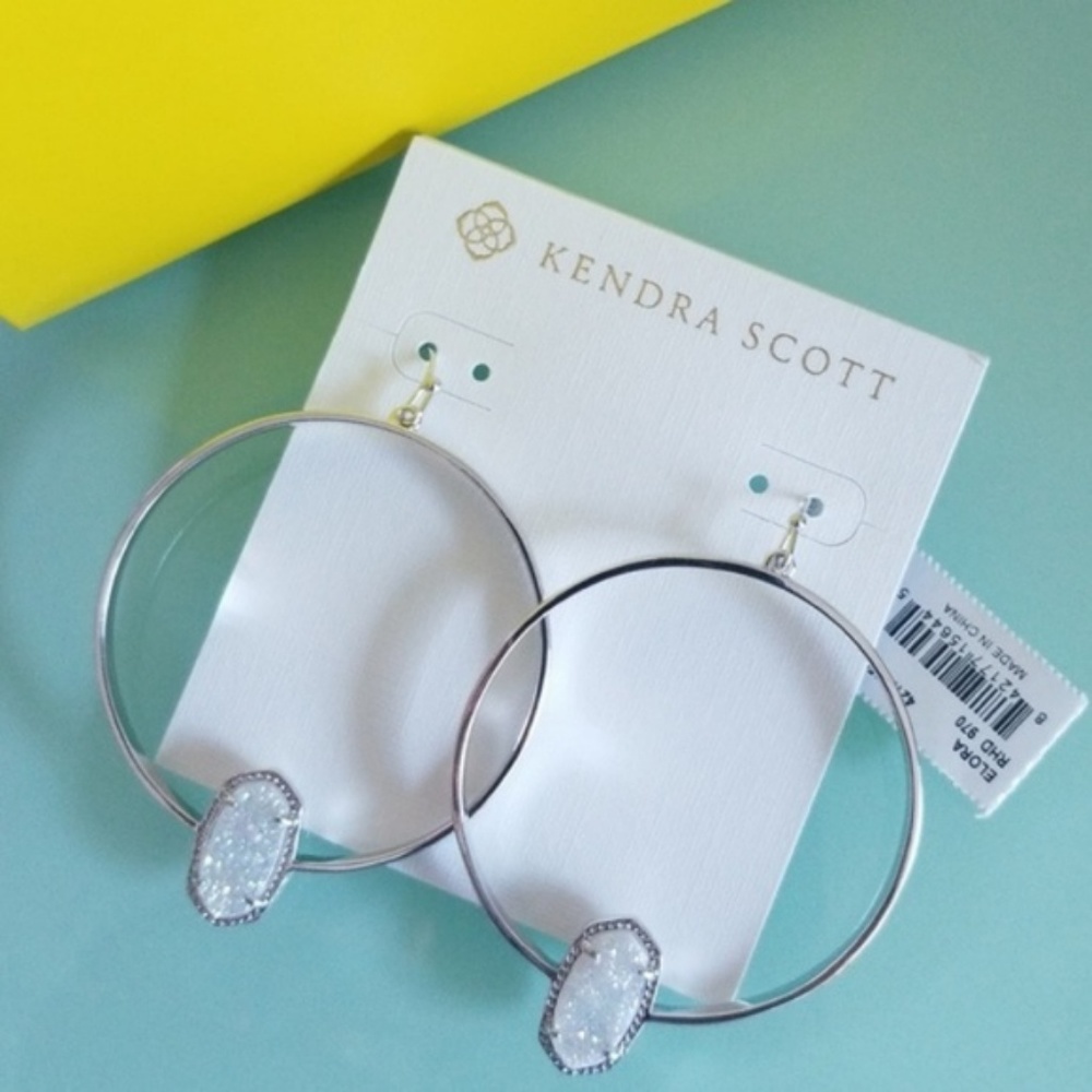 Kendra Scott Iridescent Drusy Elora silver earrings BNWT - Picture 6 of 7